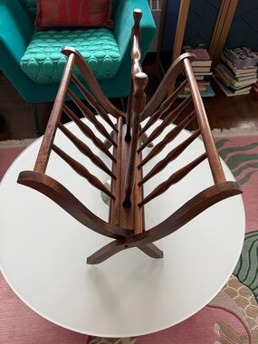 Folding Walnut Mid-Century Wooden Magazine Rack